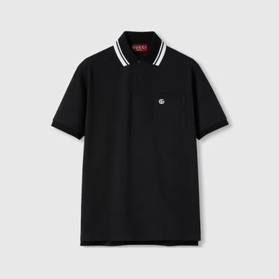 Gucci Blue Stretch Cotton Embroidered Polo Shirt