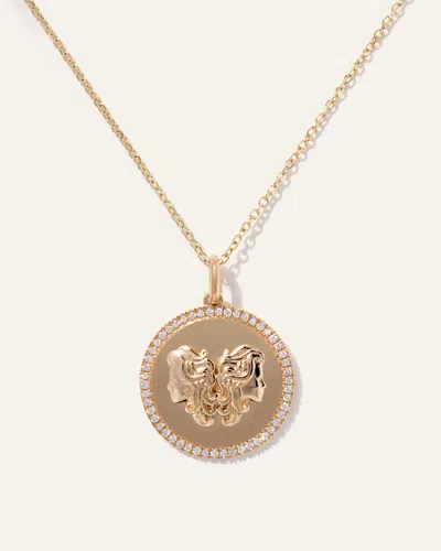 Quince Women's 14k Gold Pave Zodiac Medallion Necklace
