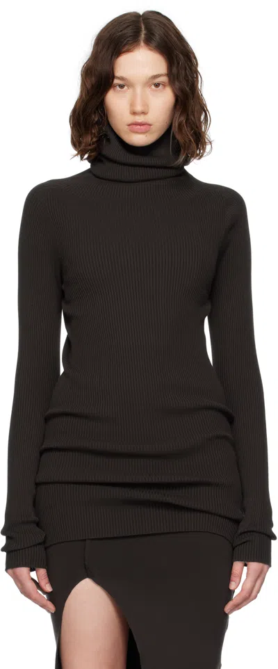 Rick Owens Brown Concordians Ribbed Knit Tube Turtleneck