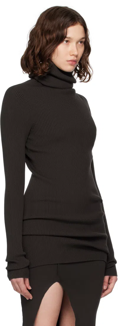 Rick Owens Brown Concordians Ribbed Knit Tube Turtleneck