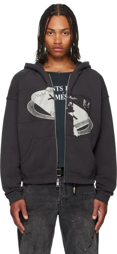 Enfants Riches Deprimes Holy Bible Assemblage Printed Cotton-jersey Zip-up Hoodie In Black