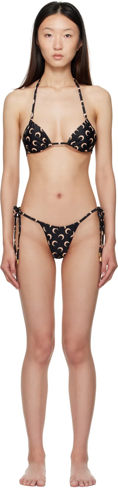 Marine Serre Black & Tan Swimwear Jersey Bikini