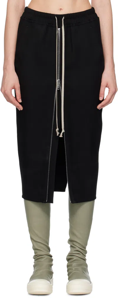 Rick Owens Black Concordians Zipped Short Pillar Midi Skirt