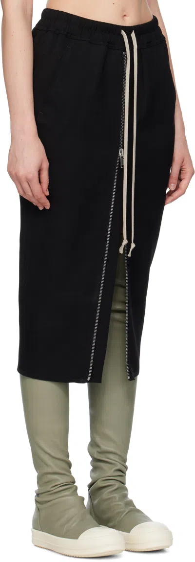 Rick Owens Black Concordians Zipped Short Pillar Midi Skirt