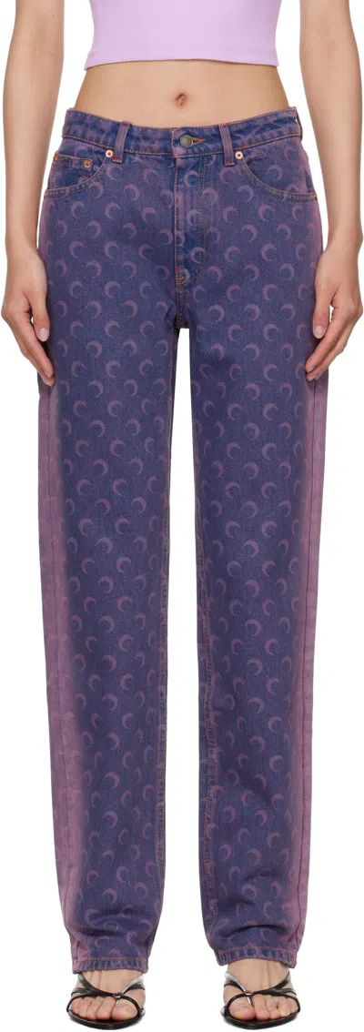 Marine Serre Purple Moon Laser Denim Loose Jeans