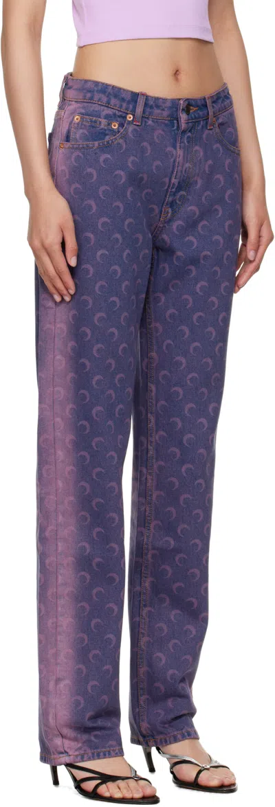 Marine Serre Purple Moon Laser Denim Loose Jeans