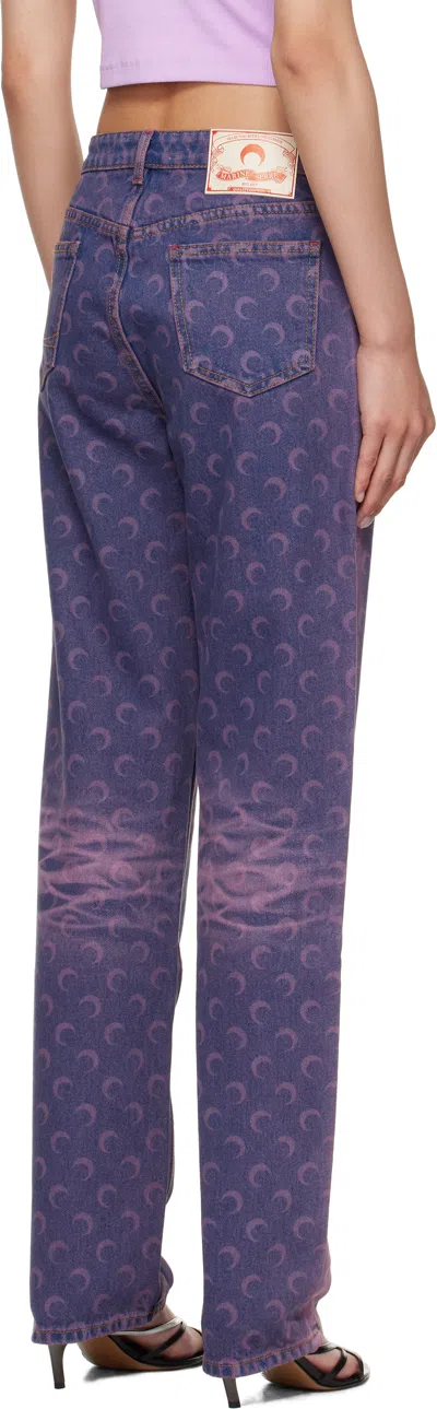 Marine Serre Purple Moon Laser Denim Loose Jeans