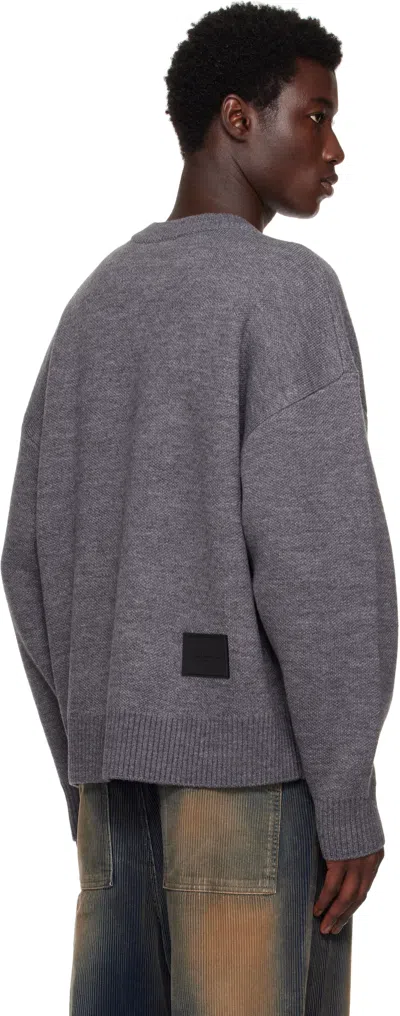 We11 Done Gray Logo Pile Knit Sweater In Gray