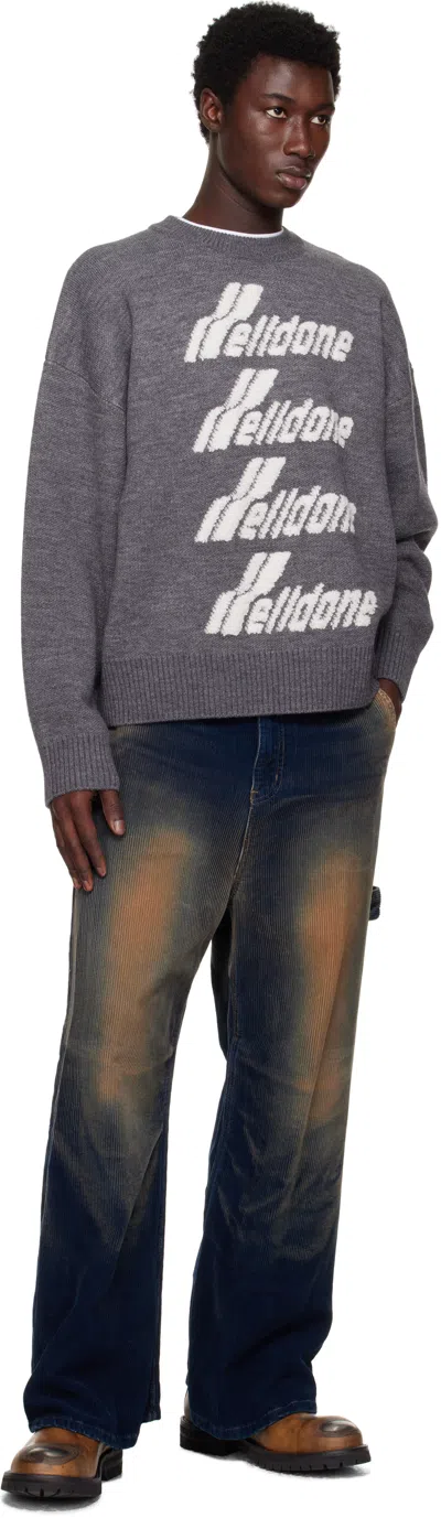 We11 Done Gray Logo Pile Knit Sweater In Gray
