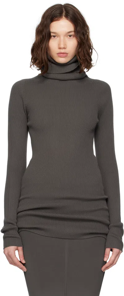 Rick Owens Gray Concordians Ribbed Knit Tube Turtleneck