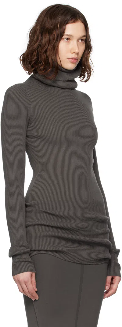 Rick Owens Gray Concordians Ribbed Knit Tube Turtleneck