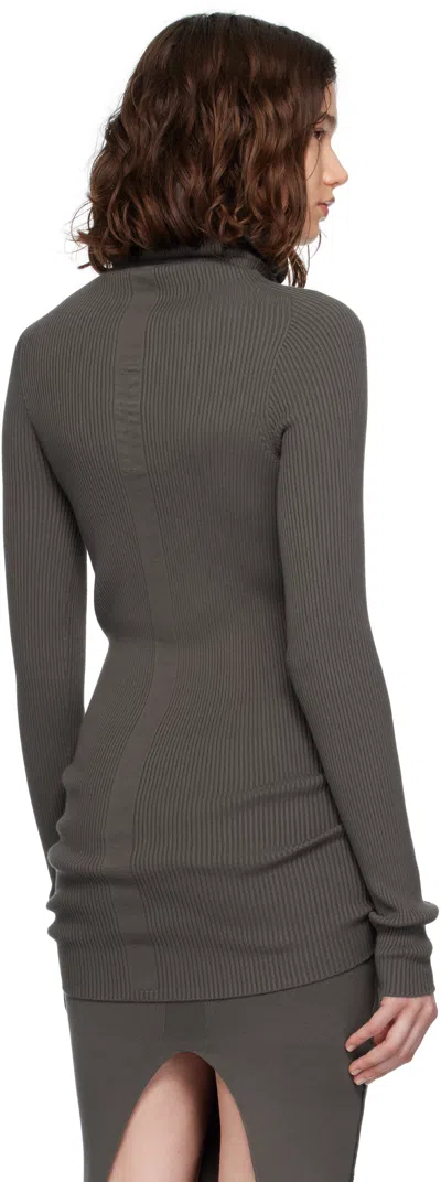Rick Owens Gray Concordians Ribbed Knit Tube Turtleneck