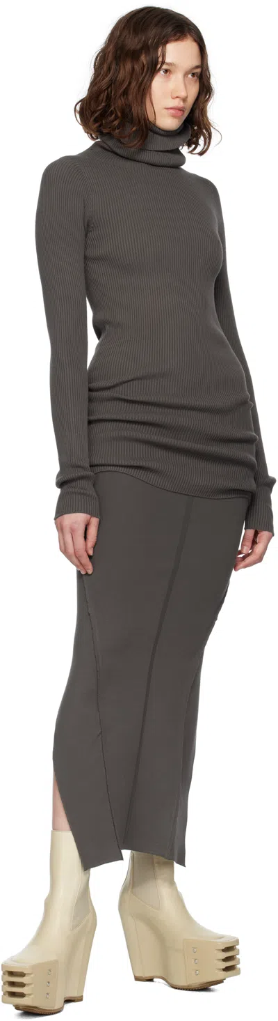 Rick Owens Gray Concordians Ribbed Knit Tube Turtleneck