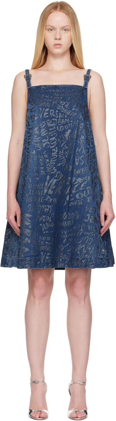 Versace Jeans Couture Blue Glitter Finish Minidress