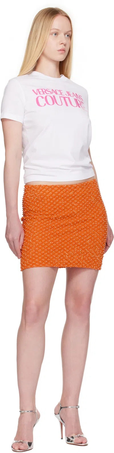 Versace Jeans Couture Orange Embellished Miniskirt In Orange