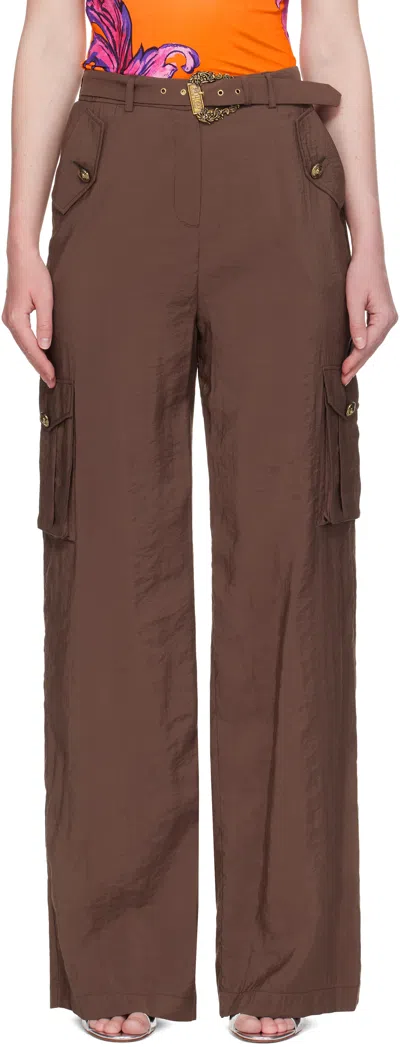 Versace Jeans Couture Utility Cargo Trousers Embellished Buttons In Brown