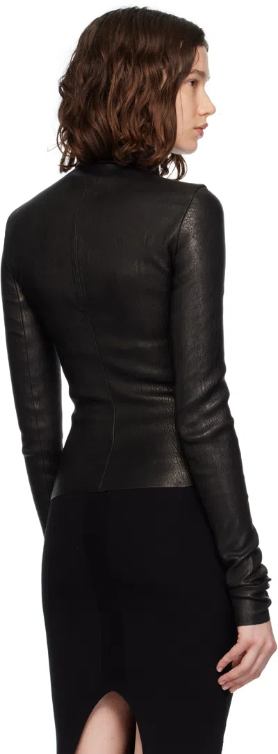 Rick Owens Asymmetric Black Stretch Leather Jacket In Black