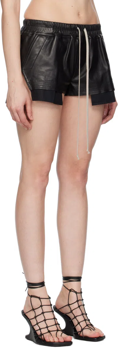 Rick Owens Black Concordians Fog Boxers Leather Shorts