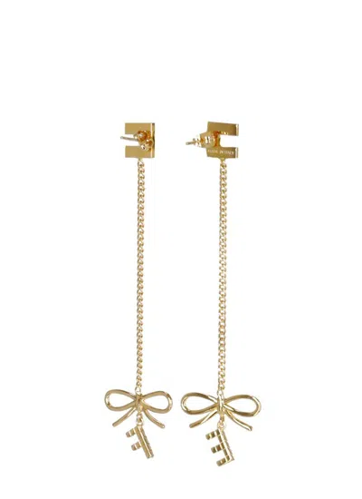 Elisabetta Franchi Earrings With Logo And Bow In Gold