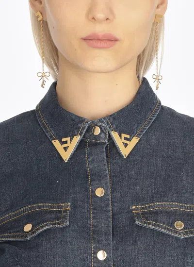 Elisabetta Franchi Earrings With Logo And Bow In Gold