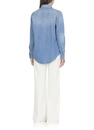 Dondup Timeless Blue Denim Shirt With Flap Pockets In Blue