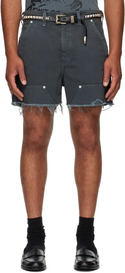 Enfants Riches Deprimes Slim-fit Distressed Herringbone Denim Shorts In Black
