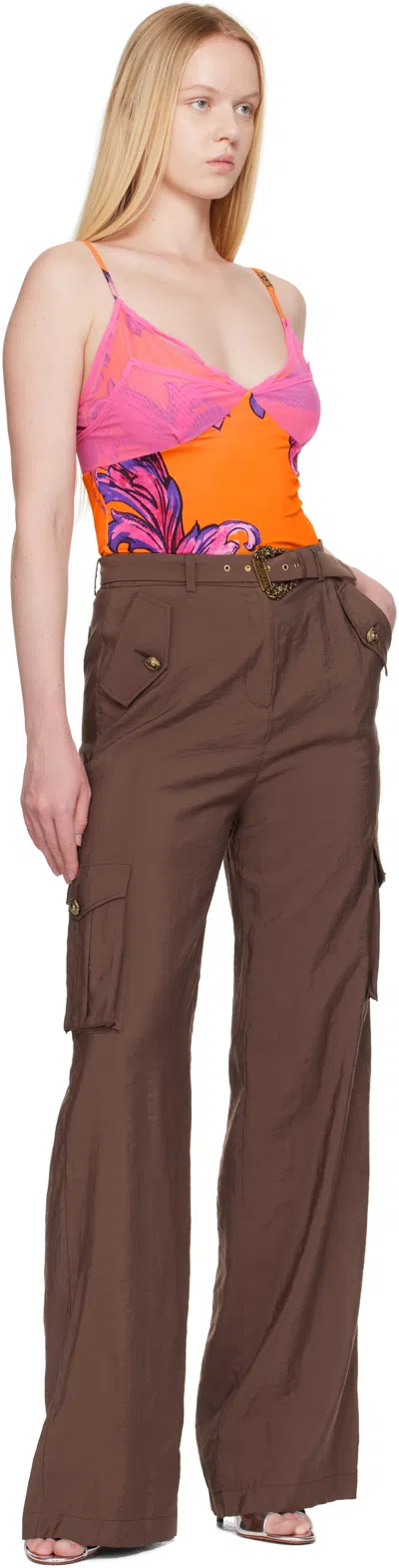 Versace Jeans Couture Pink & Orange Outline Barocco Mesh Top In Pink