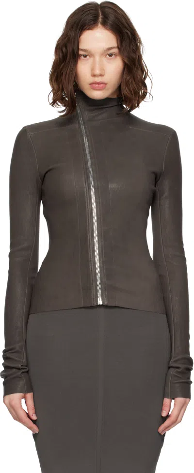 Rick Owens Womens Darkdust Gary High-neck Stretch-leather Blend Jacket In Brown