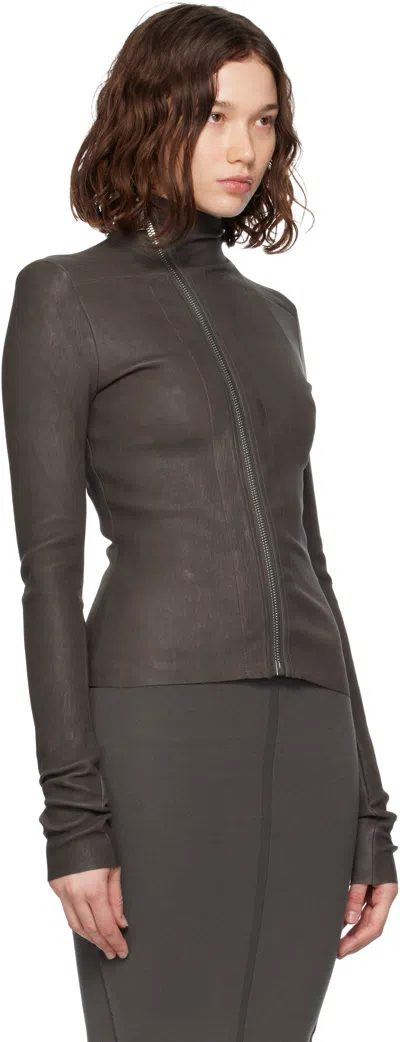 Rick Owens Womens Darkdust Gary High-neck Stretch-leather Blend Jacket In Brown