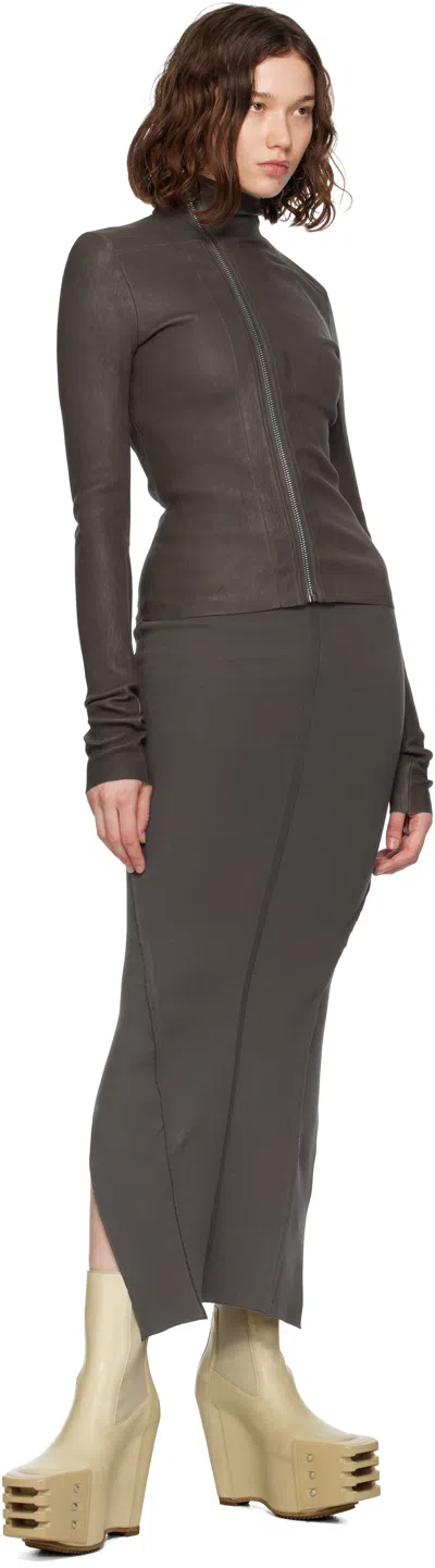 Rick Owens Womens Darkdust Gary High-neck Stretch-leather Blend Jacket In Brown