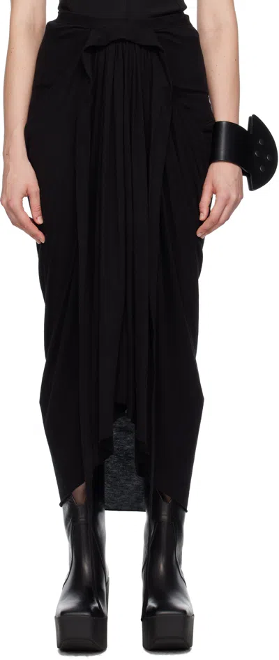 Rick Owens Black Concordians Knee Draped Midi Skirt