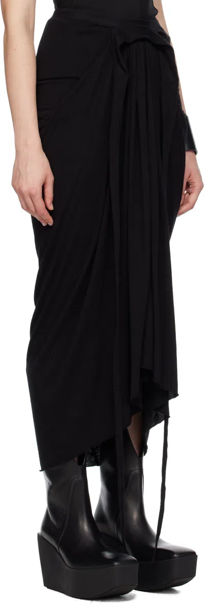 Rick Owens Black Concordians Knee Draped Midi Skirt