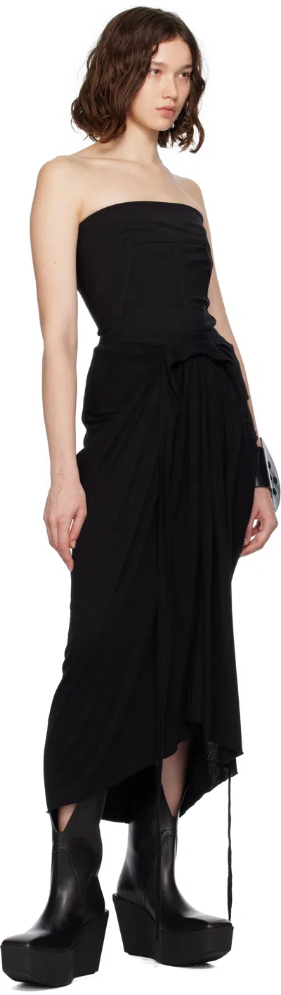 Rick Owens Black Concordians Knee Draped Midi Skirt