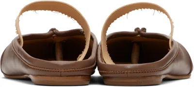 Maison Margiela Tabi Frayed Split-toe Leather Ballet Flats In Brown