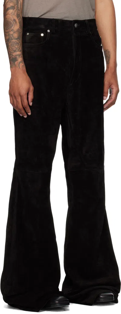 Rick Owens Black Concordians Bolan Bootcut Suede Pants
