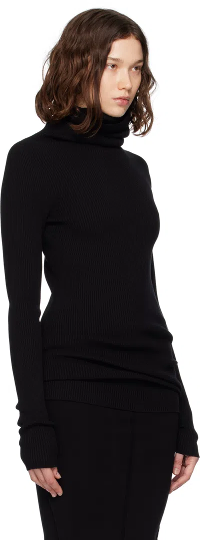 Rick Owens Black Concordians Ribbed Knit Tube Turtleneck