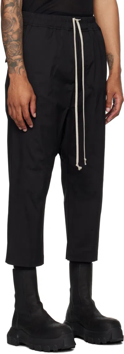Rick Owens Black Hollywood Heavy Drawstring Cropped Trousers