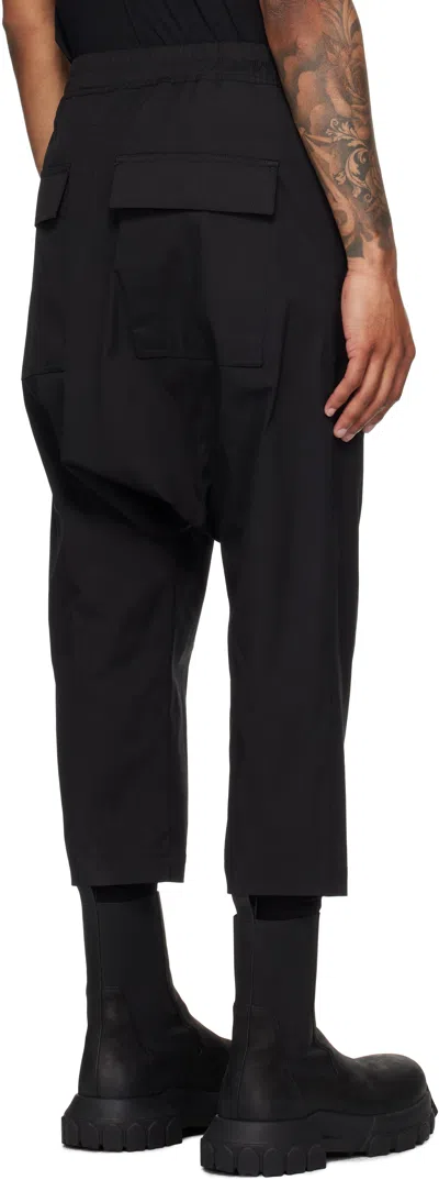 Rick Owens Black Hollywood Heavy Drawstring Cropped Trousers