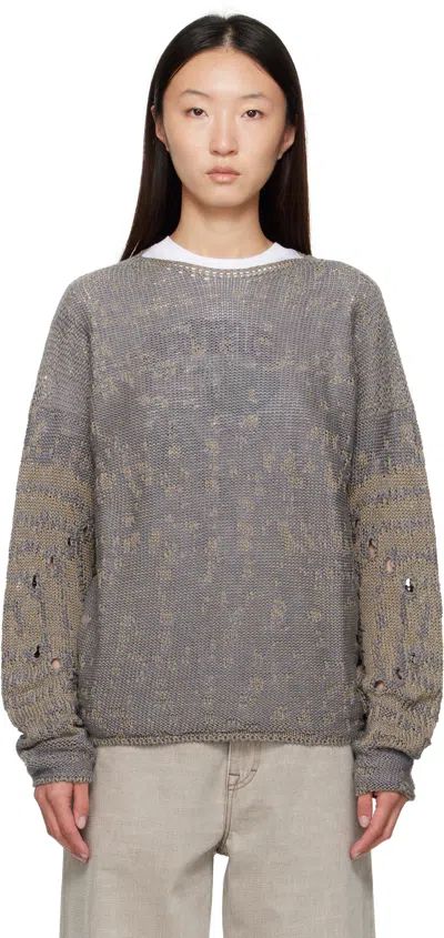 Roa Beige & Gray Vortex Crewneck Sweater In Gray