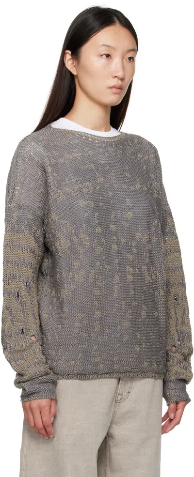 Roa Beige & Gray Vortex Crewneck Sweater In Gray