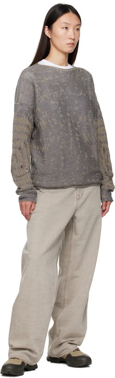 Roa Beige & Gray Vortex Crewneck Sweater In Gray