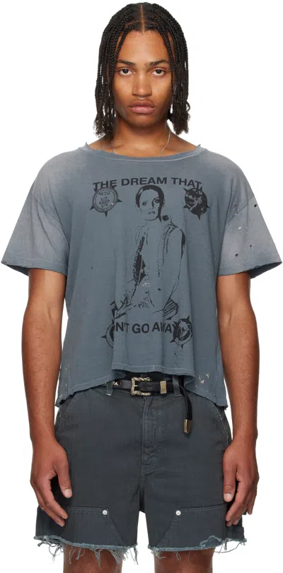 Enfants Riches Deprimes Blue Vintage-effect T-shirt With Print And Distressing