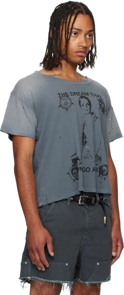 Enfants Riches Deprimes Blue Vintage-effect T-shirt With Print And Distressing