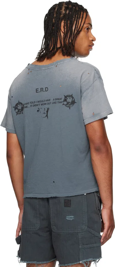 Enfants Riches Deprimes Blue Vintage-effect T-shirt With Print And Distressing