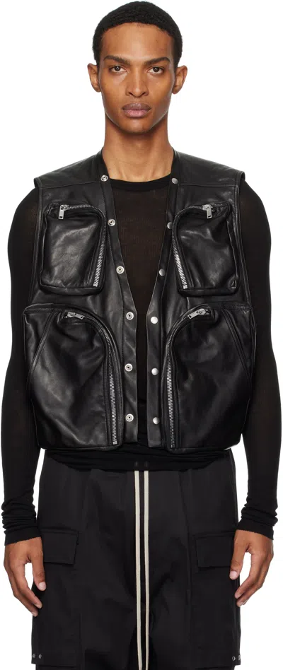 Rick Owens Mens Black Cargo Open-back Leather Vest In Black