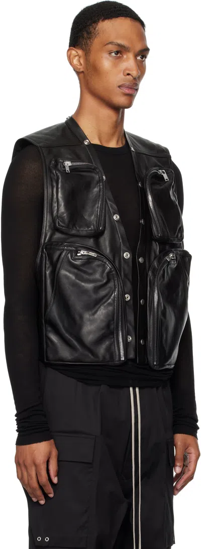 Rick Owens Mens Black Cargo Open-back Leather Vest In Black