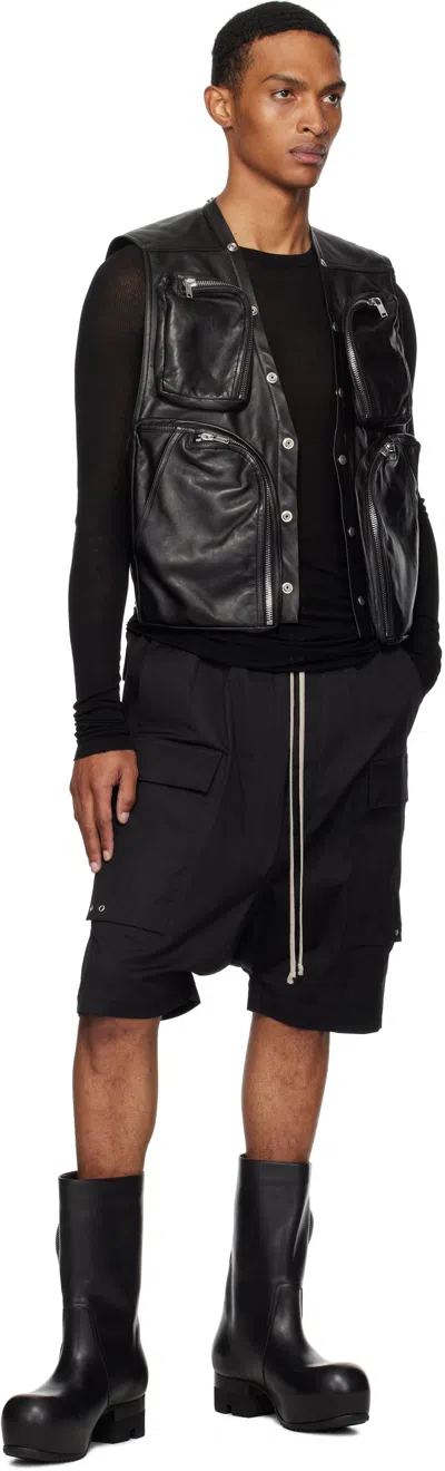 Rick Owens Mens Black Cargo Open-back Leather Vest In Black
