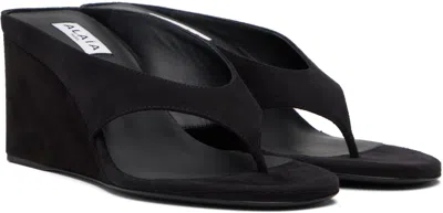 Alaïa Black Satin Tong Wedge Sandals