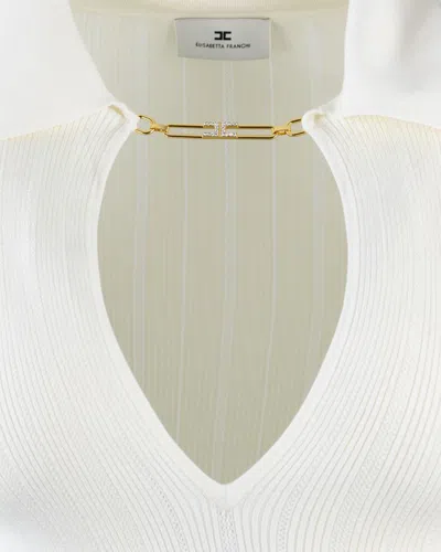 Elisabetta Franchi Polo-neck Chain-detail Top In White