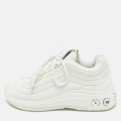 Pre-owned Miu Miu White Leather Crystal Embellished Low Top Sneakers Size 36